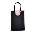 Black quilted car seat tissue holder bag with a cute pink plush bear head design - Black (Pink Bear)