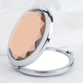 Portable silver folding makeup mirror with large champagne amber gemstone inlay - Diamond Round Mirror Silver Frame Champagne Gem