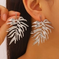 Chic oversized silver leaf earrings with textured monstera design for tropical styles - Large Hollow Monstera Leaf Shape (A-887) / Silver