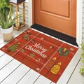 Red Christmas door mat with green plaid, reindeer motif and Merry Christmas lettering - 40*60cm / Red Plaid Reindeer (CHDT-2024-01299)