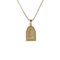 Gold rectangular medallion necklace with religious figure and crystal accents on box chain - Rectangle Zircon Figure-C0252DL