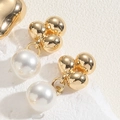 Elegant gold cluster and white pearl drop earrings with polished metallic finish - Clustered Metal Splicing Style (ES2330-1)