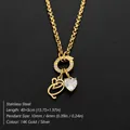 Gold stainless steel necklace featuring a heart and letter C pendant with sparkling CZ - Letter Q(XNL0085)