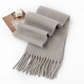 Grey cashmere scarf with soft fringe trim and elegant folded texture for winter - 240*30cm / Light Gray