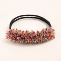 Elegant bun maker hair tie with vibrant red, amber, and grey faceted crystal beads - R5-26# Red Hair Bunr