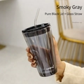 Tall Grey+Black Lid+Clear Straw