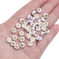 White acrylic bead with golden letter M, 4x7mm flat round bead for DIY jewelry making - Letter M