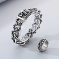 Zilveren roestvrijstalen schedelarmband en ring set met hiphop- en gothic-ontwerp - Zilveren Sieradenset
