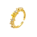 Adjustable golden open ring set featuring yellow flower designs and sparkling rhinestones - Flower Rhinestone Decorative Ring (14k Light Gold 8295)