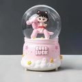 Pink cartoon princess music box crystal ball with Good Luck horse design - 002 Pink Base / Medium Size 80 With Snow Lights And Music