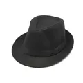 Classic black straw fedora hat for sun protection with woven band and textured finish - M (56-58cm) / Black