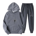 Survêtement unisexe gris foncé en polaire avec sweat à capuche et motif de pissenlit - S (L) / Haut Et Bas / Imprimé Pissenlit Gris Foncé