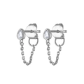 Orecchini in argento S925 con zircone a goccia e nappe a catena in stile punk chic - Zirconia Bianca (Tono Argento)