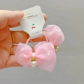 Pink polka dot bow hair ties with pearl charms and rhinestone accents, set of two - Hair Ties (Pair) / Pink