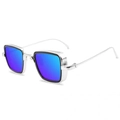 Modern square silver metal sunglasses featuring stylish blue-purple gradient lenses - Silver & Light Blue