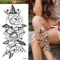 Sketch style black rose flower temporary tattoo sticker model BK-014 for thigh - Pattern BK-014