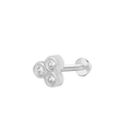 Silver flower labret stud with three sparkling diamonds for cartilage piercing - Silver Floral Style (K-940)