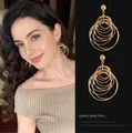 Exaggerated golden multi-layer hollow circle drop earrings with stylish layered hoops - 10# Steel Pin-Gold-Round