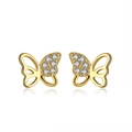 Eleganti orecchini a lobo a farfalla in argento 925 dorato con pietre di zircone - Stile Farfalla Oro (定-APE09)