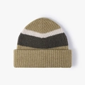 Winter striped knit wool beanie in olive green, cream white, and dark grey tones - Adjustable / Grass Green
