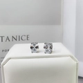 Oval cut moissanite silver stud earrings presented on a premium white leather jewelry box - White Diamond Pigeon Egg Four-prong Earrings Led-135