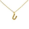Minimalist gold necklace with a sparkling rhinestone-studded letter U pendant - Gold Letter U