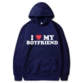 Dark blue hoodie featuring I Love My Boyfriend print with front kangaroo pocket - S / I Love My Boyfriend / Navy Blue