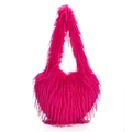 Chic hobo shoulder bag in vibrant rose red faux feathers with a Y2K aesthetic design - Rose Red