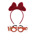 Serre-tête noeud en velours rouge et lunettes brillantes HO HO HO pour Noël - 17# Nœud Rouge Vin + Lunettes de Noël