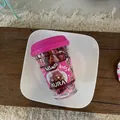 Set de gomas para el pelo infantiles en vaso transparente con tapa rosa y osito de dibujo - Rosa Roja