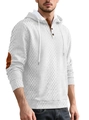 Sweat à capuche jacquard blanc pour homme avec coudières marron et col à boutons - Blanc