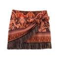 Mini-jupe bohème à imprimé cachemire avec taille nouée et ourlet orné de franges - XS / Rouge Orangé