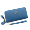 Portefeuille long bleu en cuir PU avec logo ours doré et pendentif lapin mignon - R8901-1 Bleu