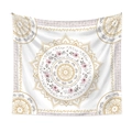 Detailed close-up of mandala tapestry with golden floral patterns and pink roses - Golden Mandala Rose