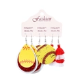 Set di orecchini in pelle PU con strati a goccia, motivi da baseball e nappe bicolore - Set di Nappe a Goccia Gialle da Baseball(8)
