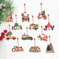 Set di 12 ornamenti natalizi in legno con gnomi e camion rossi con corde di canapa - Combinazione di Cartoni Animati di Natale / Set da 12