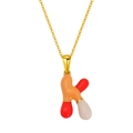Collier pendentif lettre K bulle avec émail orange et rouge sur chaîne dorée - Style Lettre K Rouge Orange Blanc (S640G-001-K)
