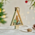 Miniature wooden Xmas tree ornament with 14.5cm height featuring green reindeer design - Christmas House