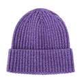 Detailed view of purple ribbed knit texture on soft winter beanie hat for infants - Size S (Suitable for 0-3 Years) / Purple White
