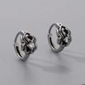 Gothic skull earrings in vintage silver with sparkling white zircon stones - Dark Retro Pattern with White Zirconia Style (KE113962-WGLN)