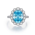 Luxe S925 zilveren ring met ovale blauwe edelsteen en zirkonia pavézetting set - US 5 / Saffierblauw