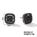 Square double-layer hollow copper stud earrings with black cubic zirconia in gun black - Hollow Square(E03740-17)