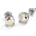 Classic 925 sterling silver four-prong stud earrings with vibrant rainbow moissanite - 3MM (0.1ct) / AB Color