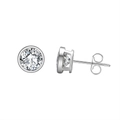 Elegant S925 sterling silver stud earrings with round clear zircon in classic setting - Silver 6mm Solitaire Style (APE33-P-6mm)