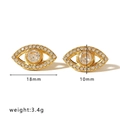 Gold plated evil eye stud earrings with cubic zirconia stones measuring 18mm by 10mm - Gold Transparent Evil Eye Stud Earrings(HF-E3238-WT)