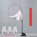 Pink feather cat wand toy set with black suction cup base and white replacement heads - Upgraded Strong Suction Cup + White Feather*3
