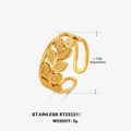 Anello regolabile in acciaio inossidabile placcato oro 18K con design a foglie - Oro