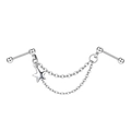 Silver stainless steel industrial ear bone chain with star pendant and ball ends - Star Style