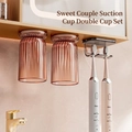 Wall-mounted magnetic toothbrush holder with two pink cups for bathroom organization - Blush Pink 2pcs (Suction Cup) + Double Hook