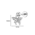 Silver butterfly labret stud with zircon micro-pave details, size 0.7cm x 0.62cm - Butterfly (2635-7) / Silver